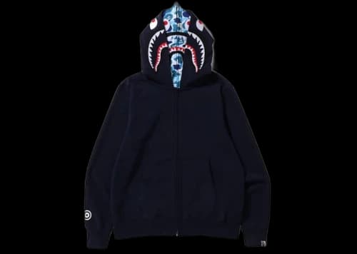 BAPE ABC Camo Shark Wide Fit Full Zip Double Hoodie Navy
