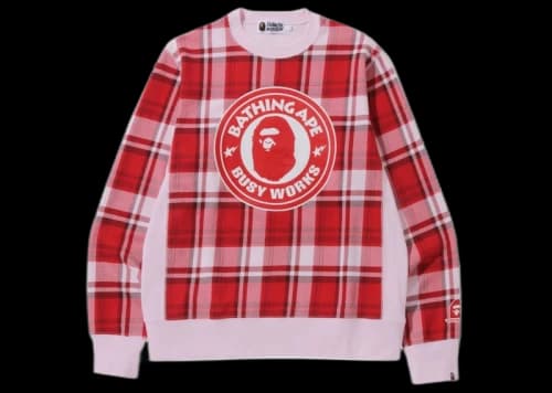 BAPE Check Gift Busy Works Crewneck Red