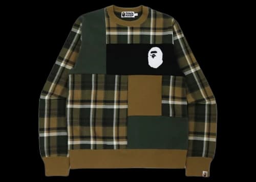BAPE Check Ape Head Crewneck Olivedrab