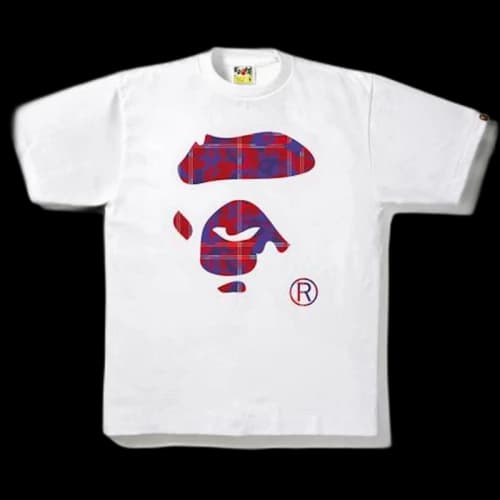 BAPE Check Camo Ape Face Tee White/Red
