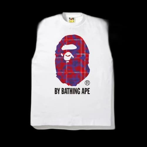 BAPE Check Camo by Bathing Tee Tee White/Red