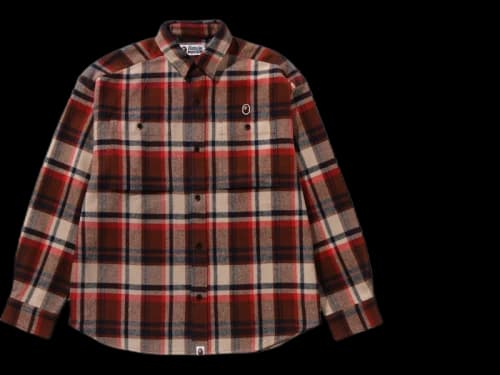 BAPE Check Plaid Print Button Flannel Shirt Red