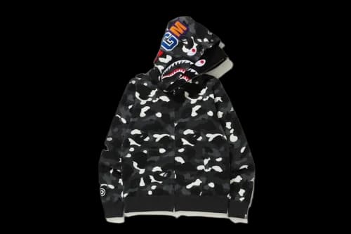 BAPE City Camo Shark Wide Full Zip Double Hoodie Black
