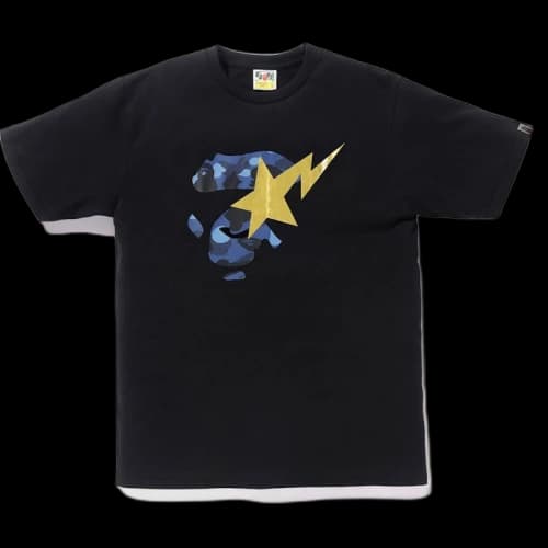BAPE Color Camo Ape Face on Gold Bapesta Tee Black/Blue