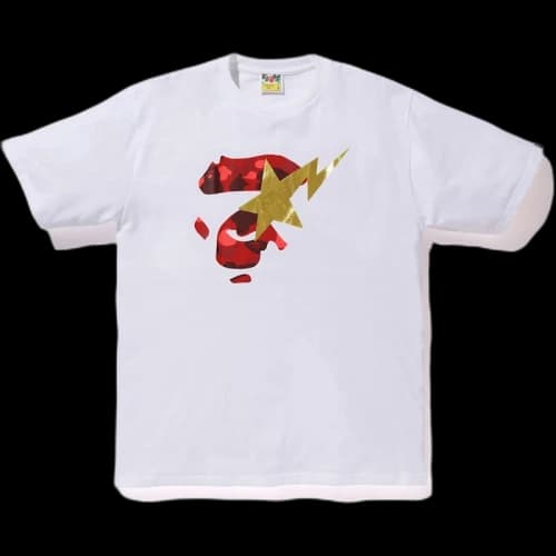 BAPE Color Camo Ape Face on Gold Bapesta Tee White/Red
