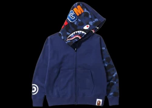 BAPE Color Camo Giant Shark Loose Fit Full Zip Hoodie Navy