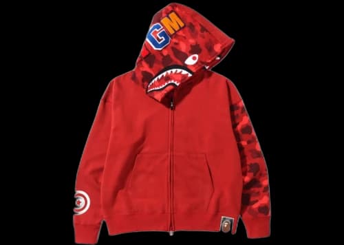 BAPE Color Camo Giant Shark Loose Fit Full Zip Hoodie Red