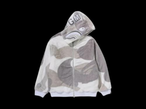 BAPE Color Camo Shark Full Zip Sherpa Men Jacket Grey