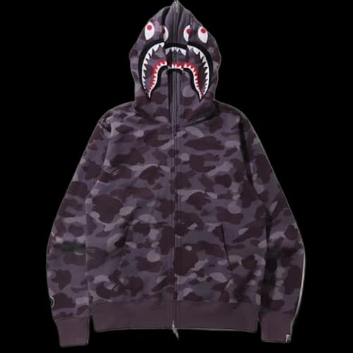 BAPE Color Camo Shark Wide Full Zip Double Hoodie Burgundy