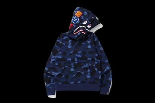 BAPE Color Camo Shark Wide Full Zip Double Hoodie Navy