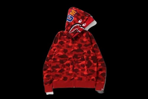 BAPE Color Camo Shark Wide Full Zip Double Hoodie Red