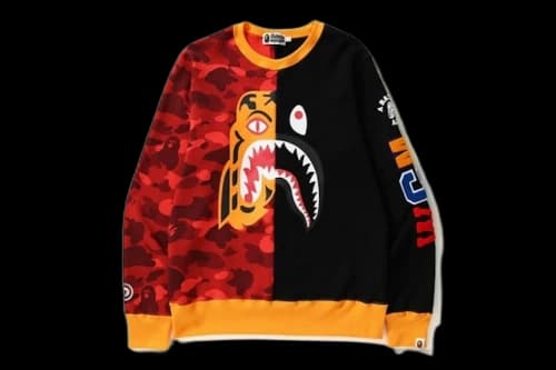 BAPE Color Camo Tiger Shark Crewneck Red