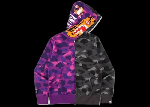 BAPE Color Camo Tiger Shark Half Full Zip Hoodie (SS21) Purple