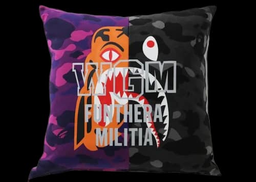 BAPE Color Camo Tiger Shark Half Square Cushion Purple