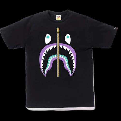 BAPE Colors Gold Zip Shark Tee (SS19) Black