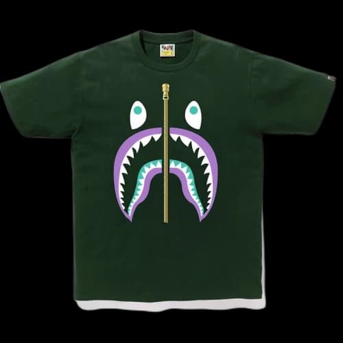BAPE Colors Gold Zip Shark Tee (SS19) Green