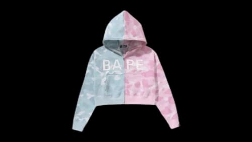 BAPE Crystal Logo Pastel Color Camo Half Full Zip Hoodie Pink