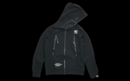 BAPE Double Knit Blackout Rubberized Army Shark Hoodie Black