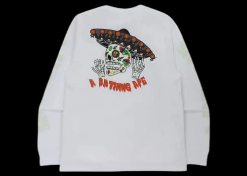 BAPE Halloween Skull Glow in the Dark Long Sleeve Tee White