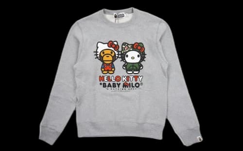 BAPE Sanrio Hello Kitty Milo Couple Crewneck Sweatshirt Grey