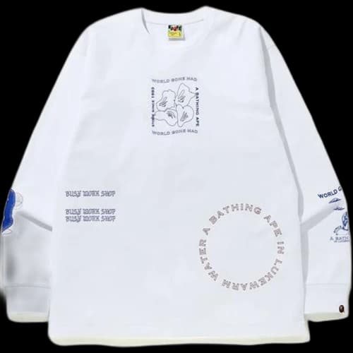 BAPE Ink Print Relaxed #1 L/S Tee White