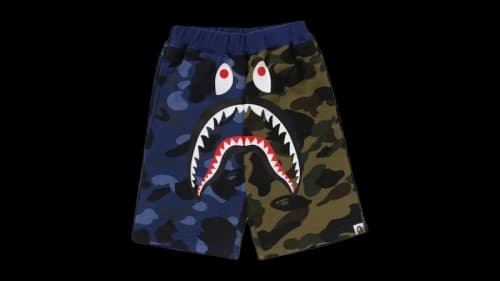 BAPE Kids Split Camo Shark Jr Sweatshorts Navy/Green