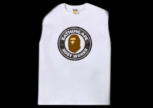 BAPE Layered Line Camo Busy Works Tee White/Black