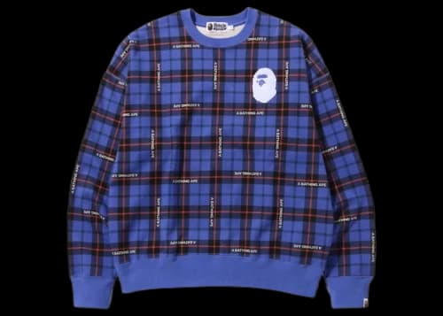 BAPE Logo Check Loose Fit Crewneck Blue
