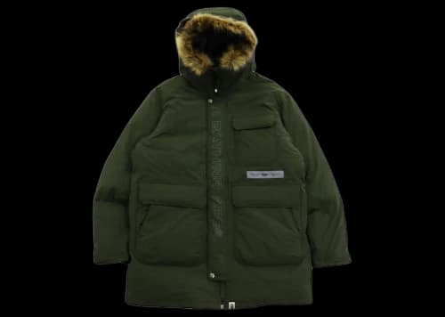BAPE Loose Fit Long Down Coat Olivedrab