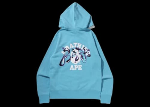 BAPE Marble Camo Liquid College Full Zip Hoodie Sax