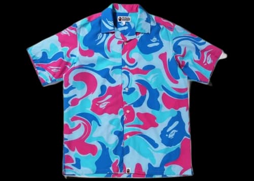 BAPE Marble Camo Open Collar S/S Shirt Blue