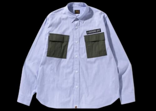 BAPE Military Stripe Relaxed Fit Shirt Sax