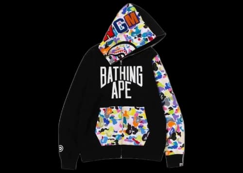 BAPE Multi Camo NYC Logo Shark Full Zip Hoodie Black