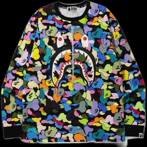 BAPE Multi Camo Shark L/S Tee Black