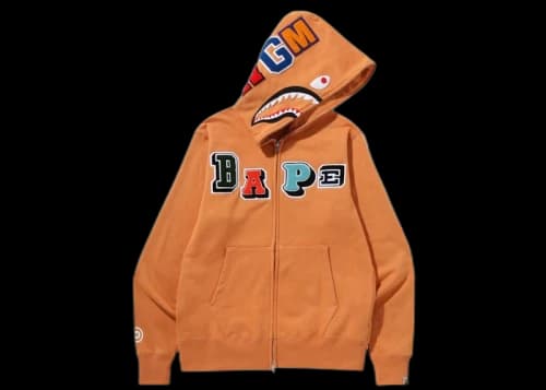 BAPE Multi Fonts Shark Full Zip Hoodie Orange