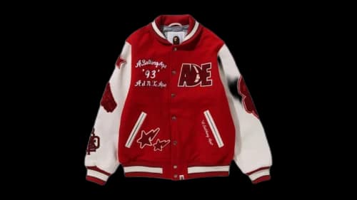 BAPE Multi Motif Varsity Jacket Red