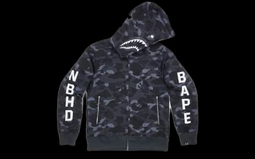 BAPE NBHD Camo Shark Hoodie Black