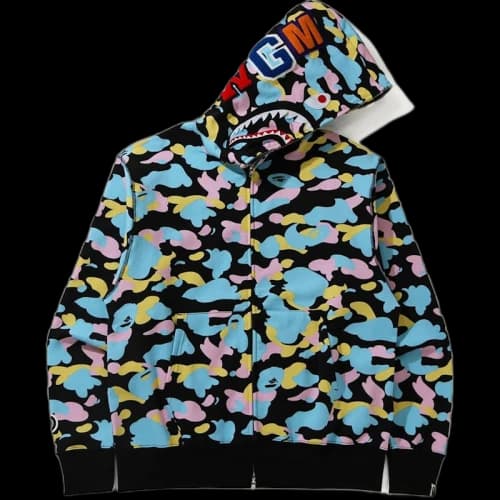 BAPE New Multi Camo Shark Relaxed Full Zip Hoodie Black