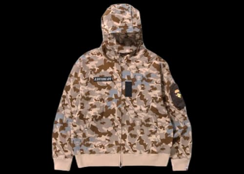 BAPE Sand Camo Military Relaxed Fit Full Zip Mask Hoodie Beige