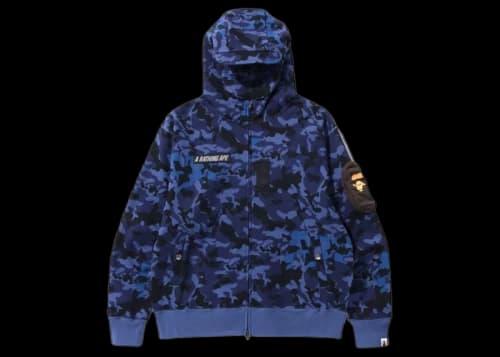 BAPE Sand Camo Military Relaxed Fit Full Zip Mask Hoodie Navy