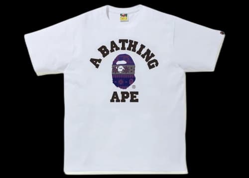 BAPE Snow Pattern College Tee White/Purple