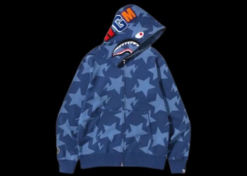 BAPE Sta Pattern Shark Full Zip Hoodie Indigo