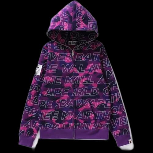 BAPE Text Color Camo Full Zip Hoodie L Purple