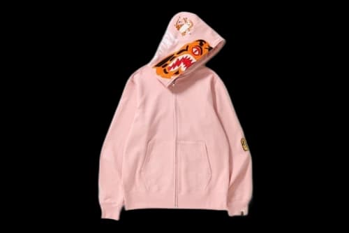 BAPE Tiger Full Zip Color Embroidery Hoodie Pink