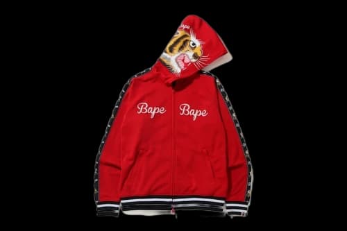 BAPE Tiger Jersey Full Zip Hoodie Red