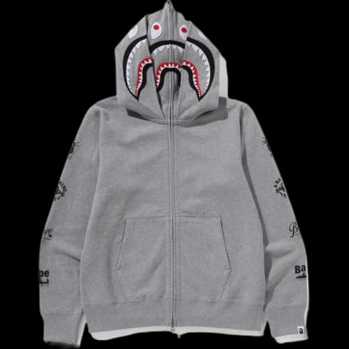 BAPE Us Double Shark Full Zip Hoodie Grey
