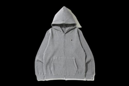 BAPE Waffle Wide Full Zip Hoodie Grey