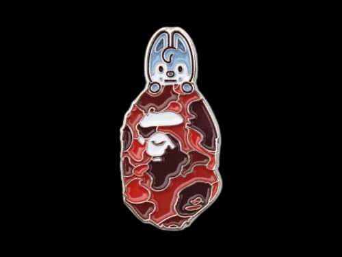 BAPE Wolf Chan Metal Pin Red