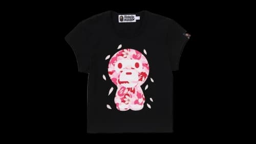 BAPE Women ABC Sakura Camo Baby Milo Cropped Tee (SS26) Black