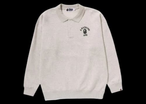 BAPE Women's College L/S Polo Shirt Gray